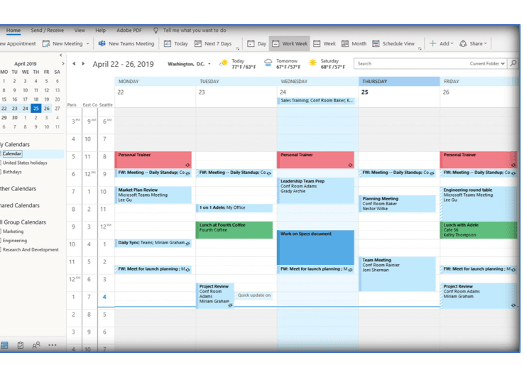 Outlook-Kalender eines Technikers mit synchronisierten Einsätzen aus SAP FSM