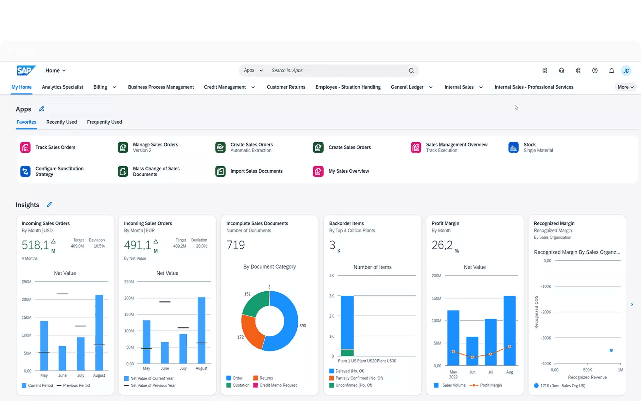 SAP S/4HANA Fiori Launchpad mit Aufträgen und Embedded Analytics