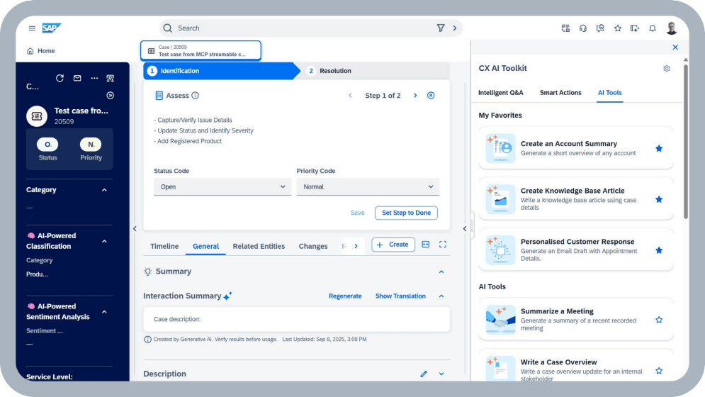 SAP Service Cloud Agent-Arbeitsplatz mit geführter Fallbearbeitung
