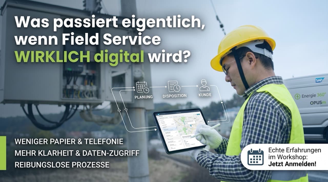 Servicetechniker mit Tablet und Schutzhelm im Aussendienst